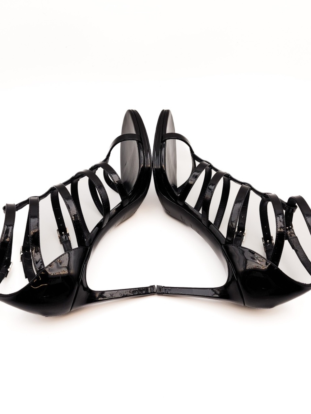 Saint Laurent Strappy Buckle Black Patent Leather Heels EU 37.5 - Picture 4 of 9